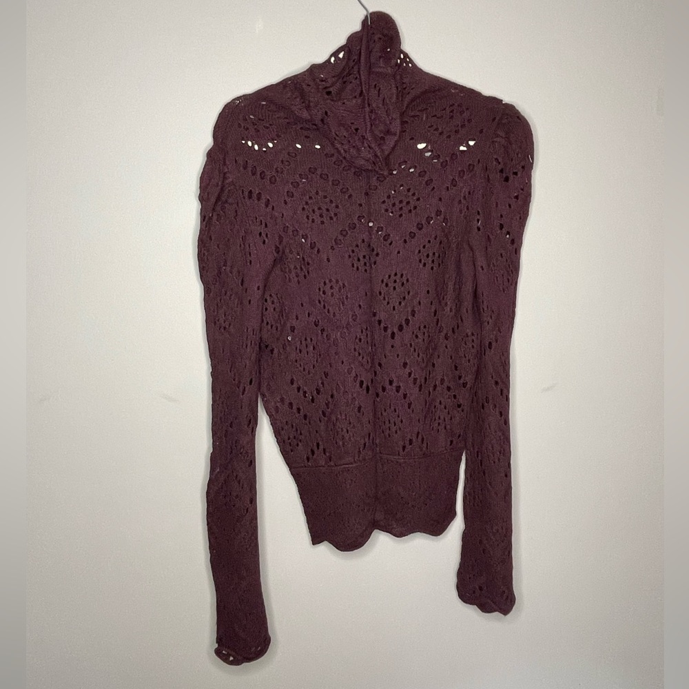 Free People maroon Cowl neck Eyelet sweater - Medium